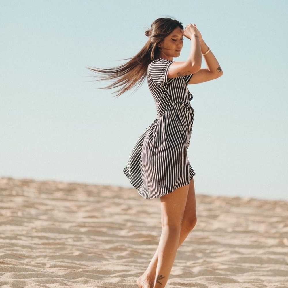 XIX Palms striped mini babydoll dress size small
